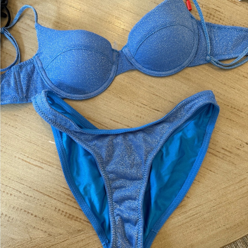 Triangl Swimwear Blue Bikini Set Vibrant Textured Design
